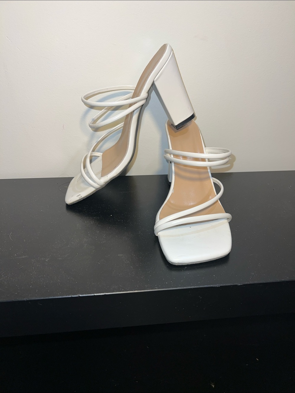 White Strappy Block Heel Sandals - Women's Fashion